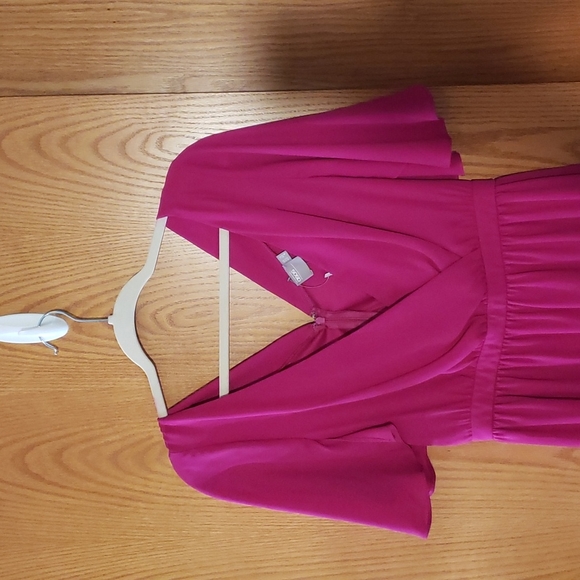 Crossover V Neck Dress with Flutter Sleeves From ASOS. NWT. Pink/Purple. Swishy. - Picture 3 of 9